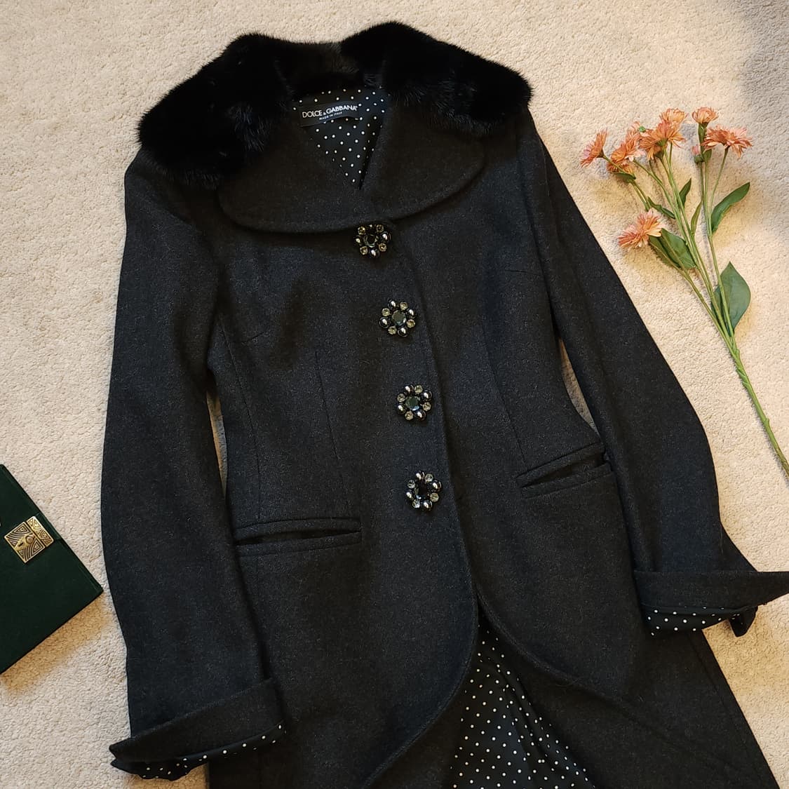 돌체앤가바나 울코트 밍크퍼 쥬얼리 버튼 버진울 코트 38 상품이미지5