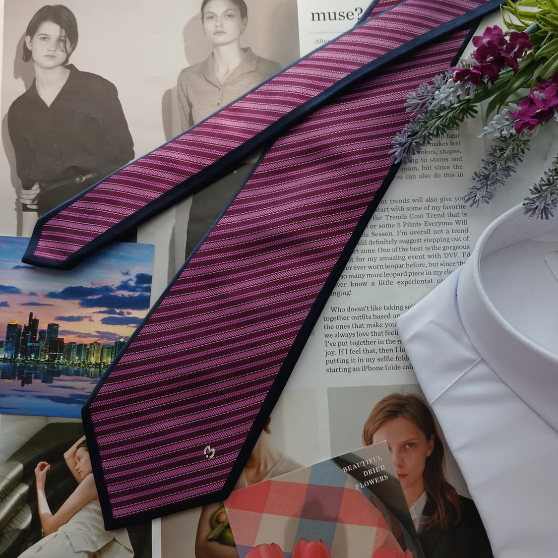 밀라숀 실크 퍼플 스트라이프 넥타이 9.5cm A+등급 A18780
 상품이미지3