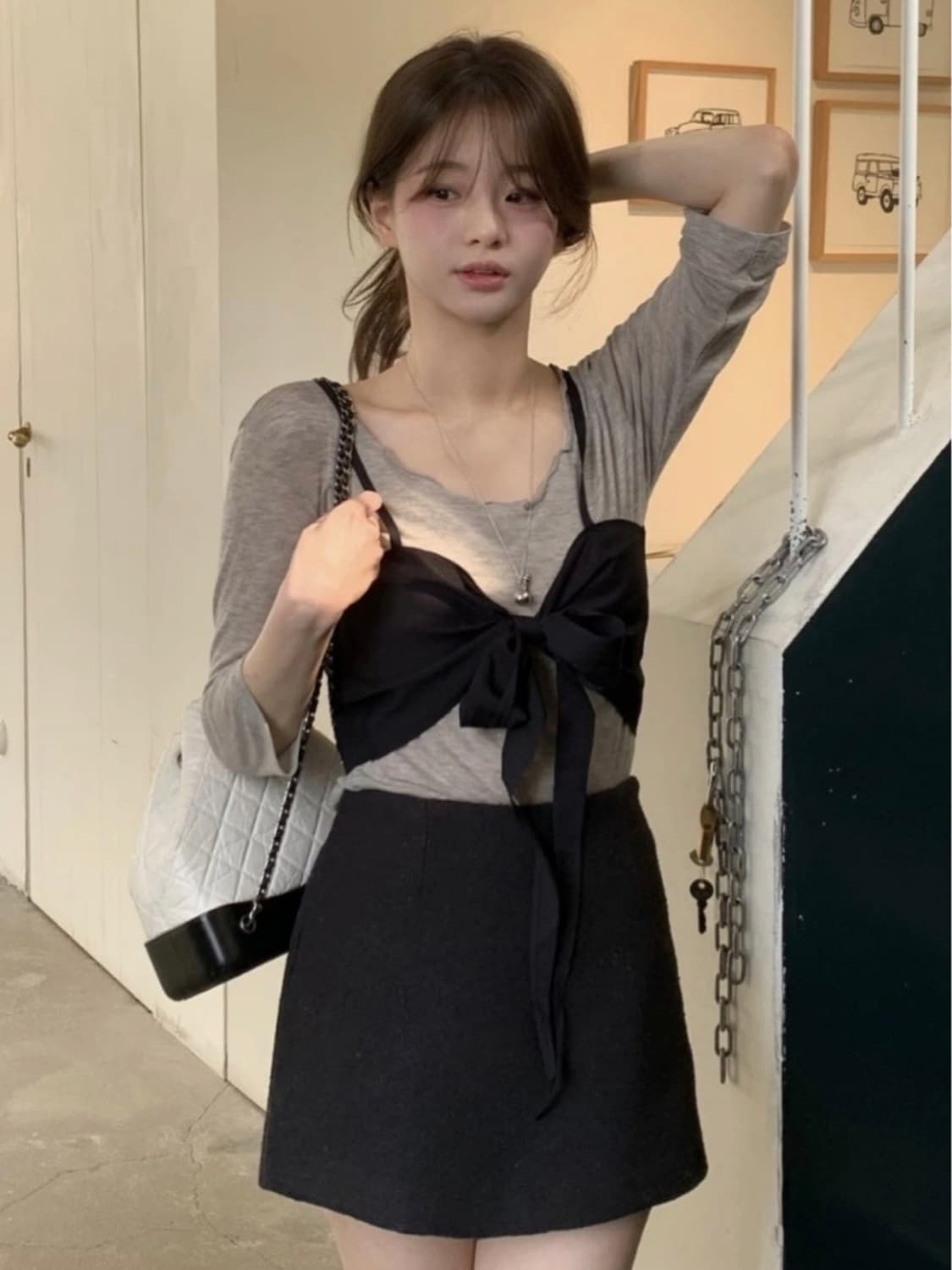 샵모도 MODO 리본 뷔스티에 블랙 (새상품) 상품이미지1