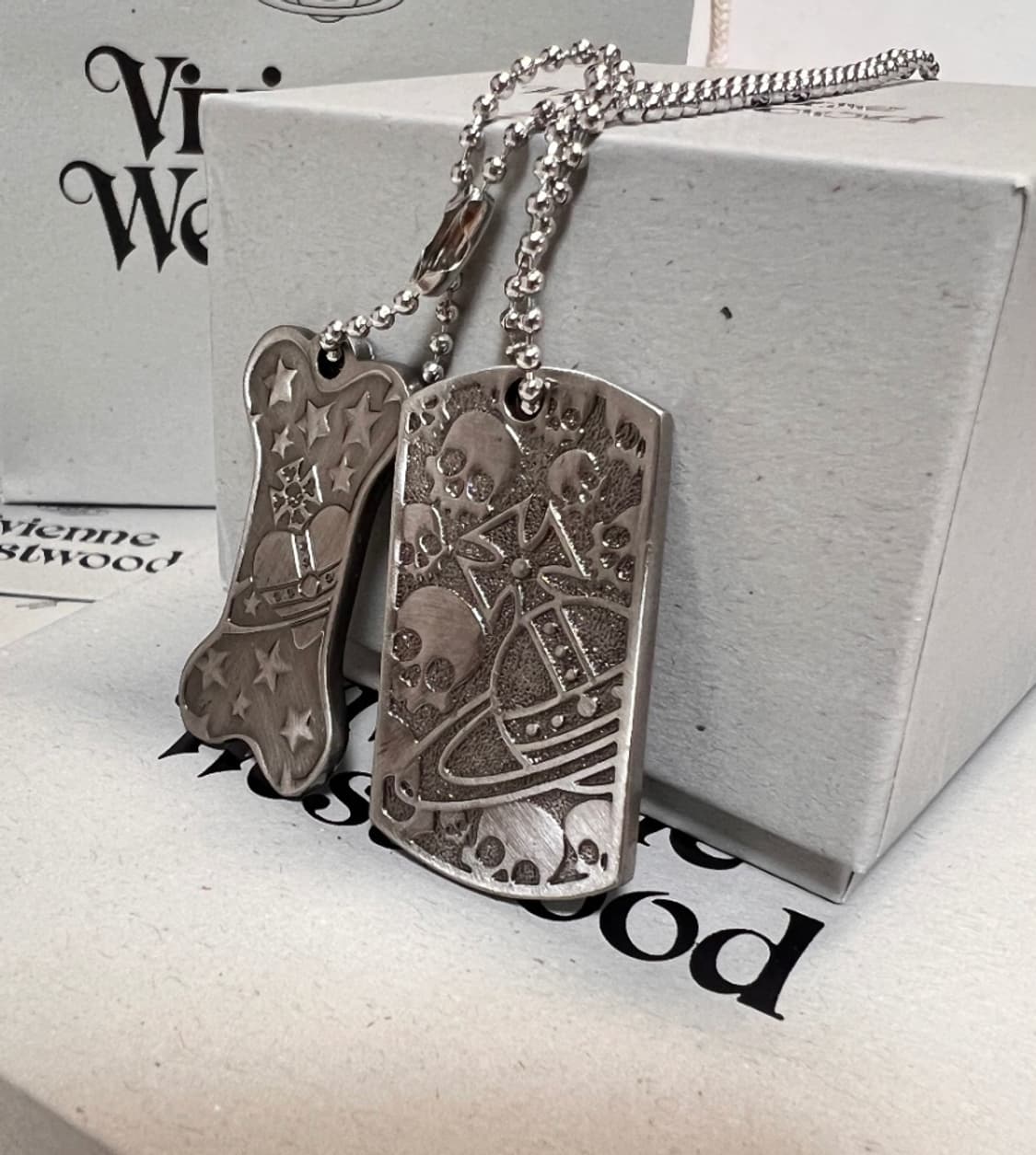 비비안웨스트우드 아카이브 orb 레터링 각인 도그택 군번줄 목걸이 상품이미지4