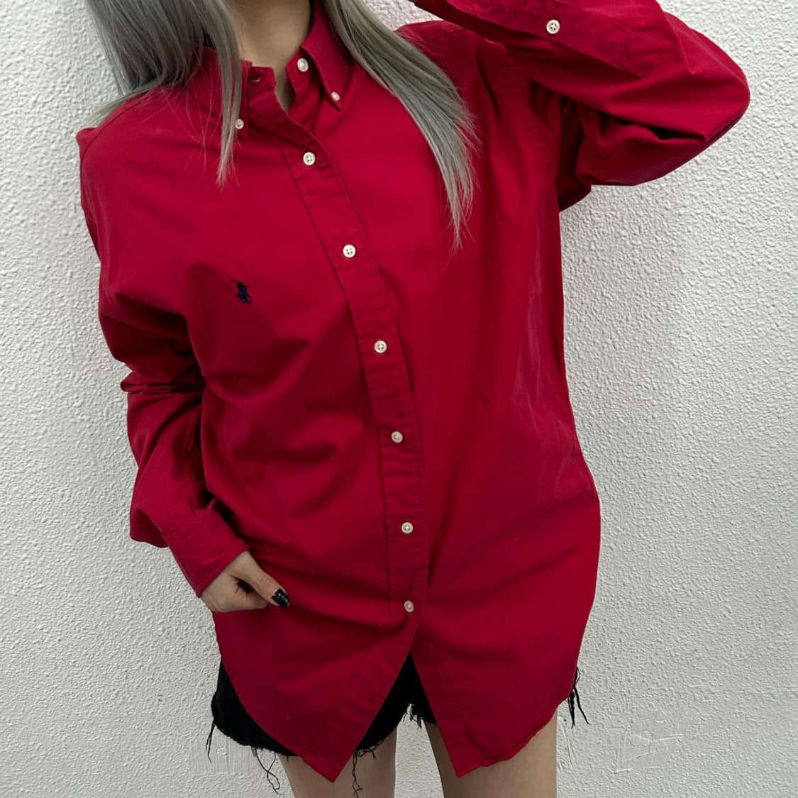 폴로 랄프로렌 90s 네이비포니 레드 셔츠 S 상품이미지1