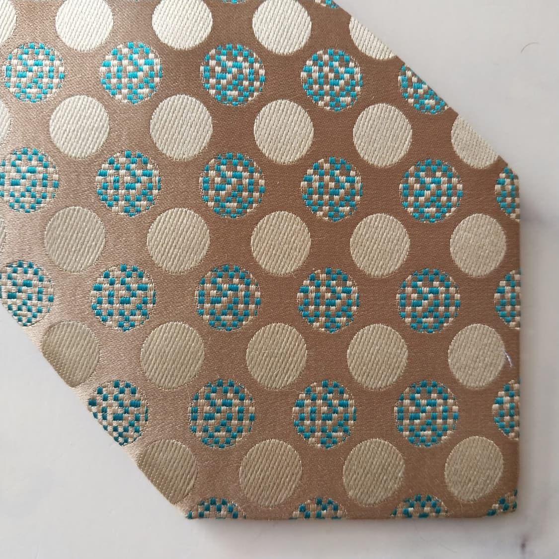 아쿠아스큐텀 실크 베이지 도트 패턴 넥타이 9.2cm A+등급 K1957 상품이미지7