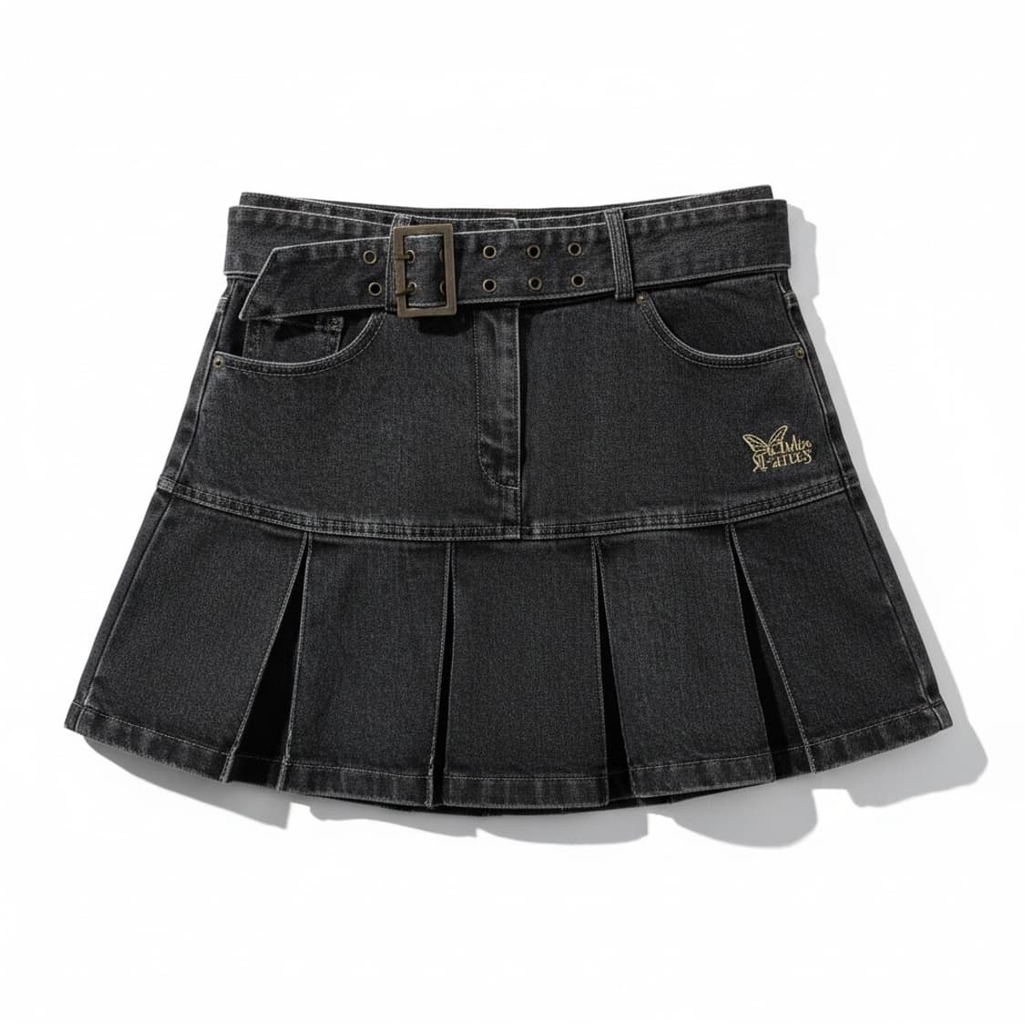 팬시클럽 블랙 데님 플리츠 스커트 벨트 세트 M 상품이미지1