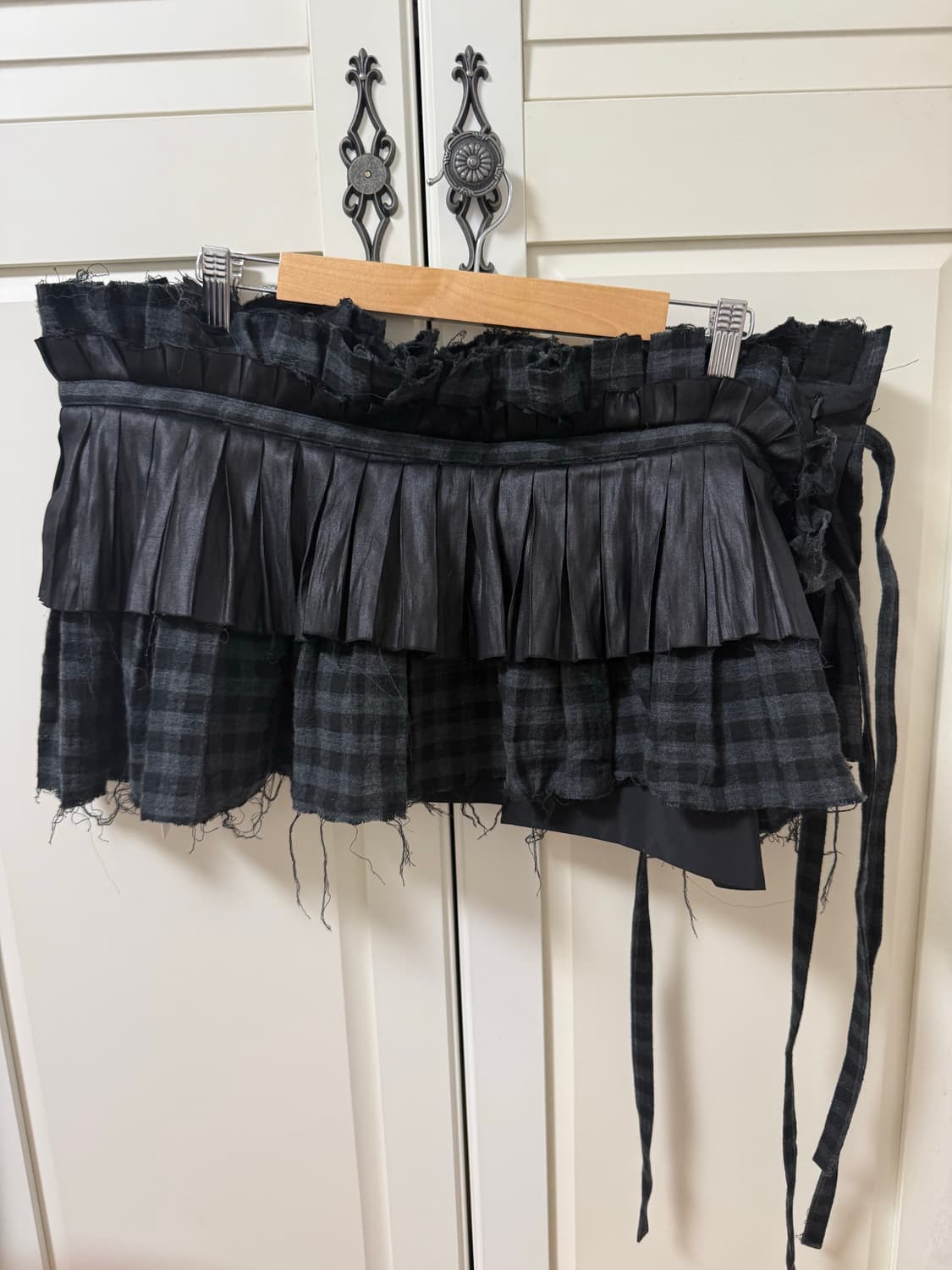 오픈 와이와이 플리츠 레이어드 포켓 벨트 체크 블랙 상품이미지4