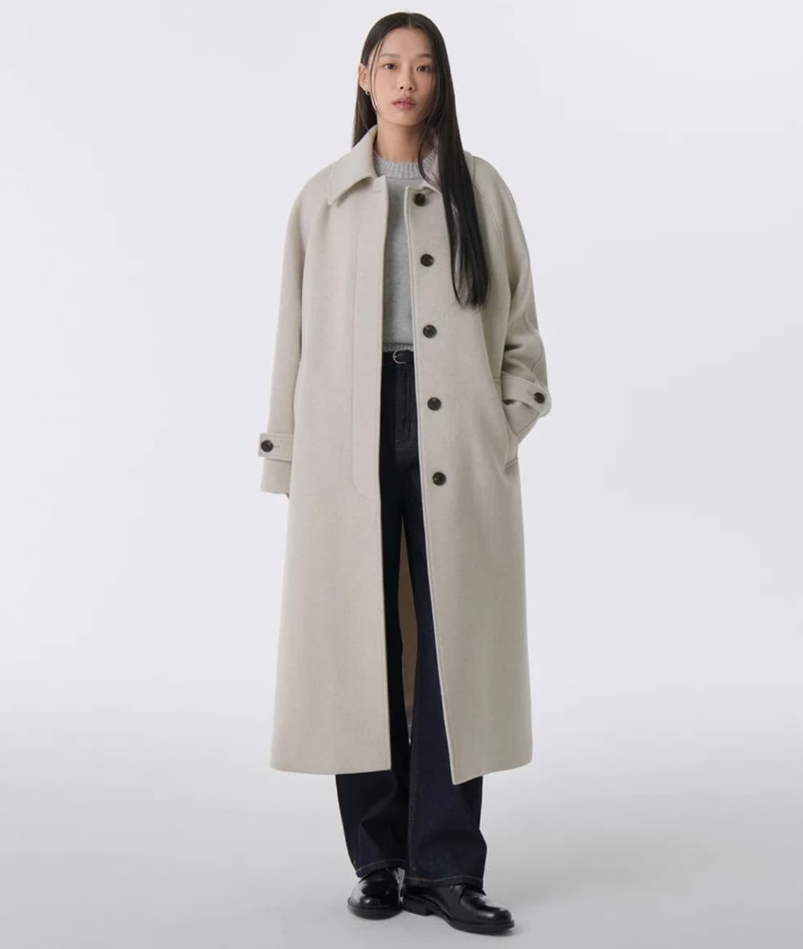 우먼즈 캐시미어 블렌드 발마칸 로브 코트 오트밀 상품이미지2