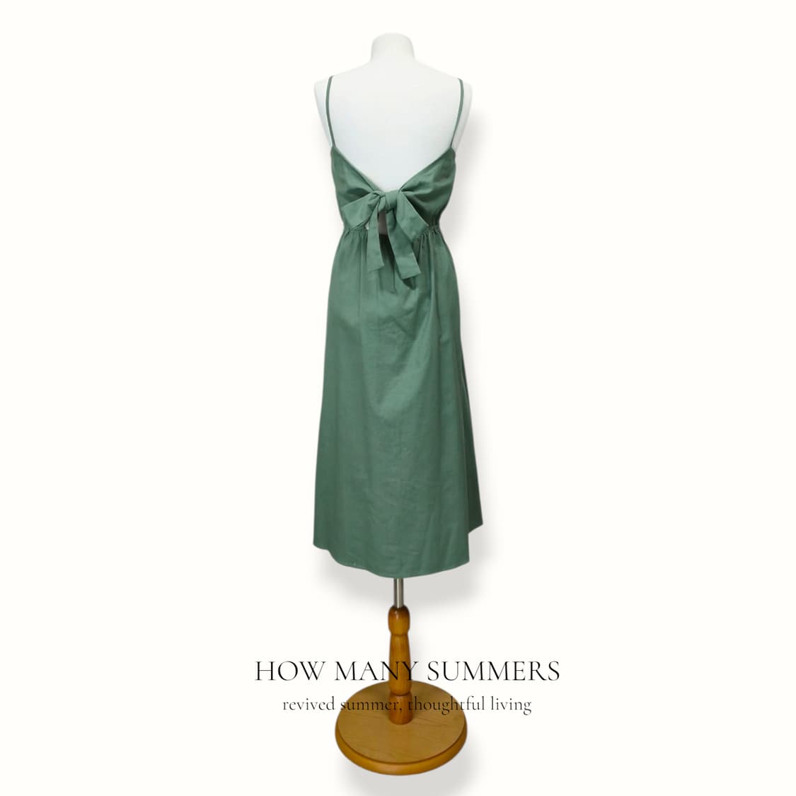 린넨 롱 원피스 S 그린 나시 뷔스티에 버튼다운 밴딩 상품이미지3