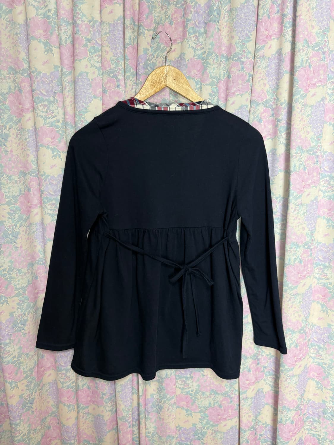 네이비 체크 레이어드 블라우스 상품이미지8