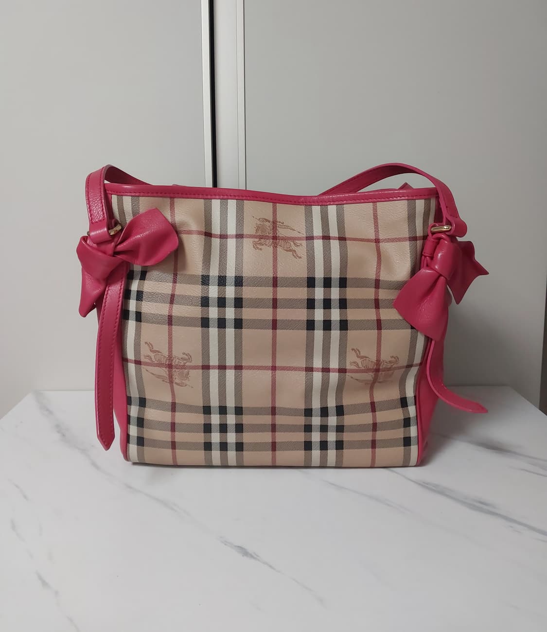 [정품] 버버리 헤이마켓 체크 핑크 리본 토트백 상품이미지5
