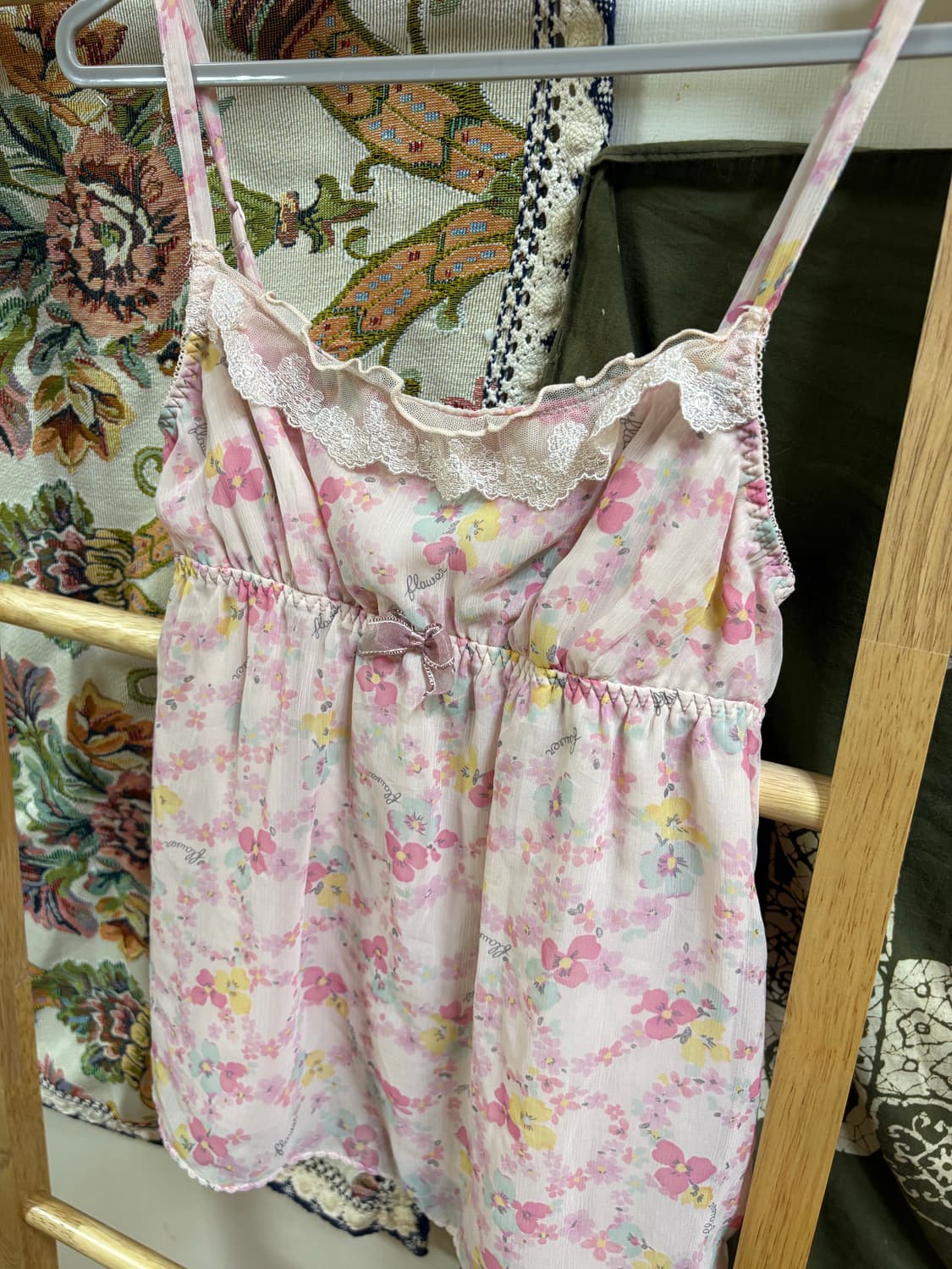 히피 모리 하구미 플라워 패턴 슬리브리스 상품이미지2