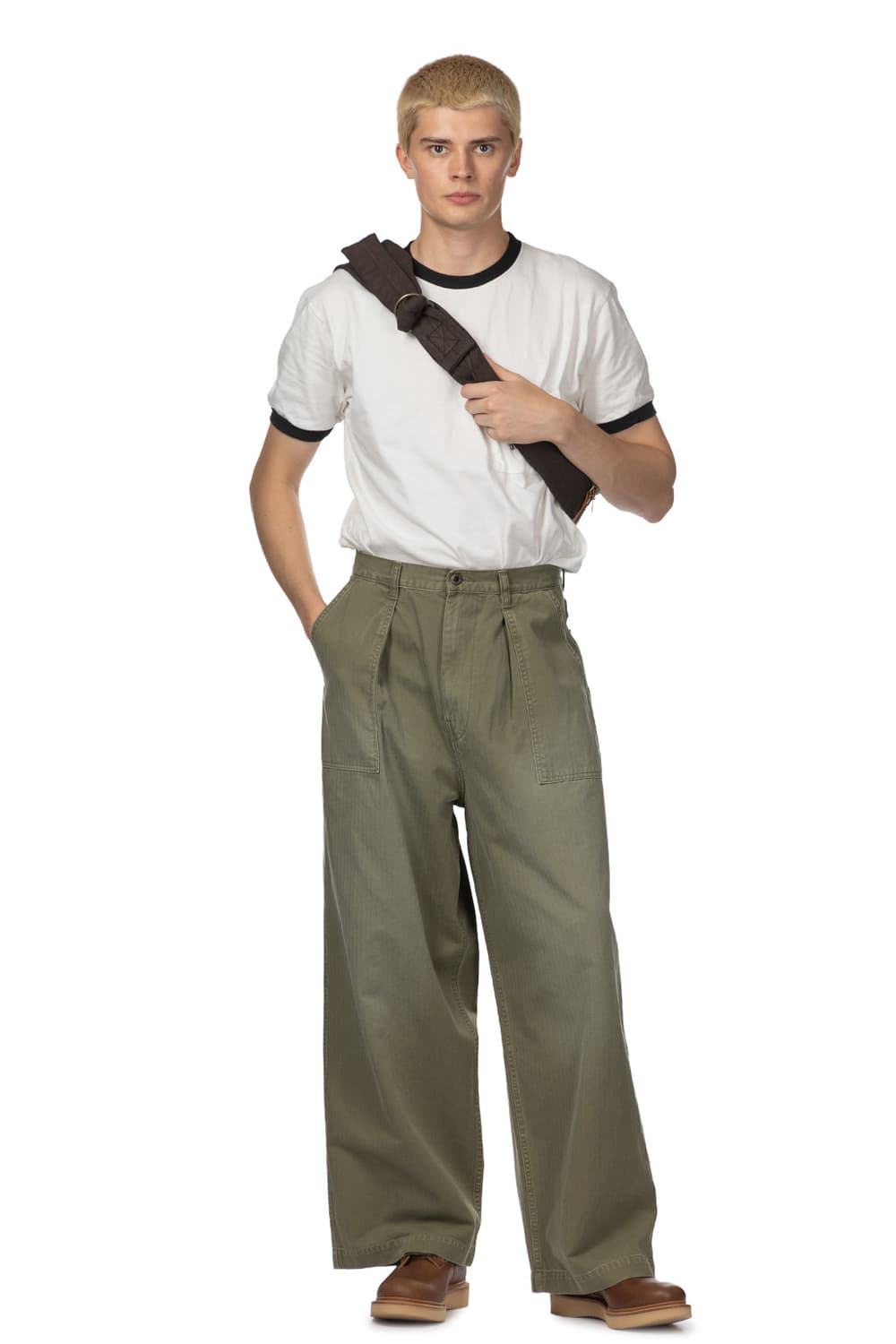 [2] 캐피탈 헤링본 퍼티그 배기팬츠 카키 상품이미지3