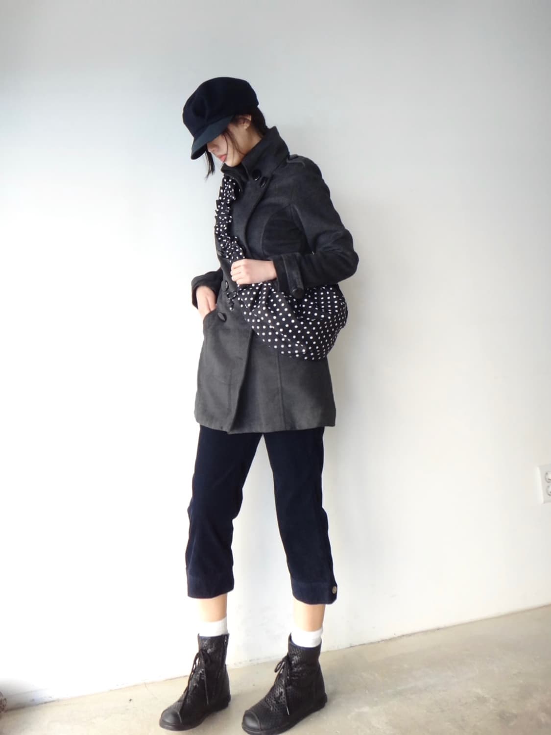 Double high neck jacket / charcoal 상품이미지5
