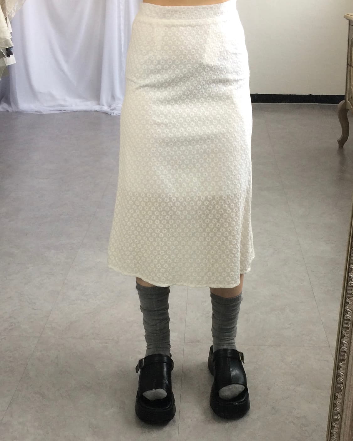 Flower pattern white long skirt 상품이미지4