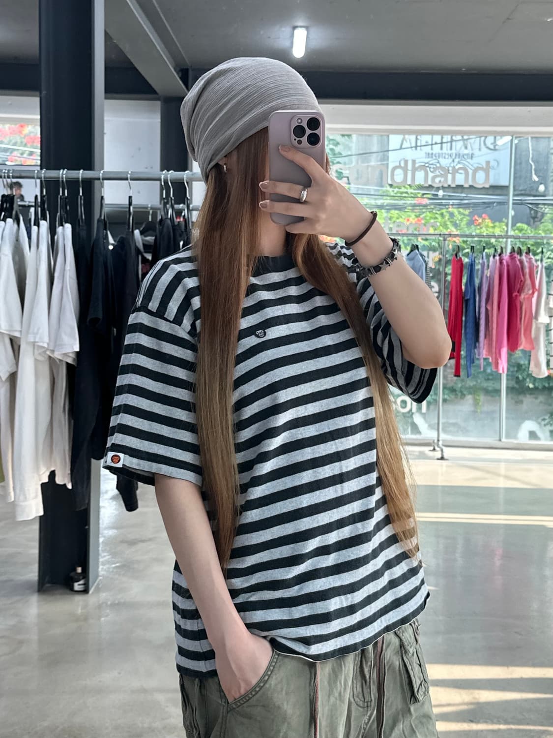 베이프 베이비마일로 자수 스트라이프 크루넥 반팔티 상품이미지2