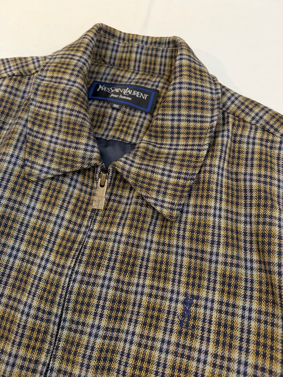 90s YSL 입생로랑 체크패턴 알파카 울 블루종 봄버자켓 상품이미지2