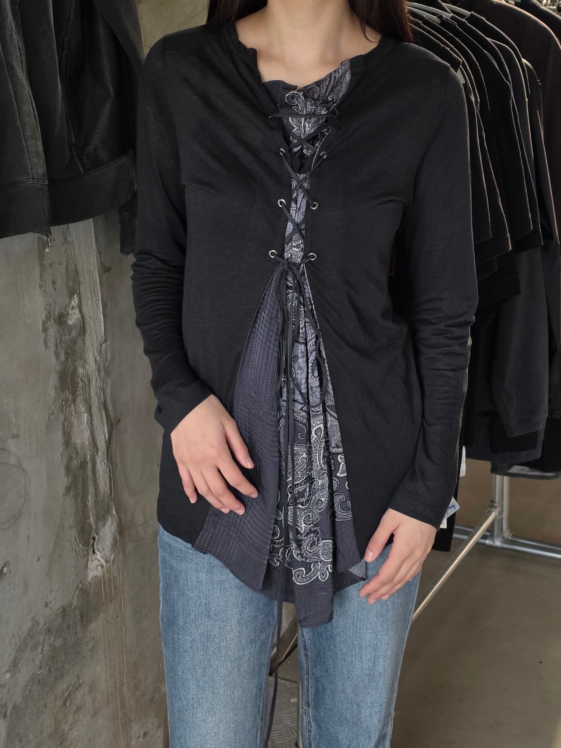 사카이 레이스업 린넨 드로우스트링 롱슬리브 상품이미지2