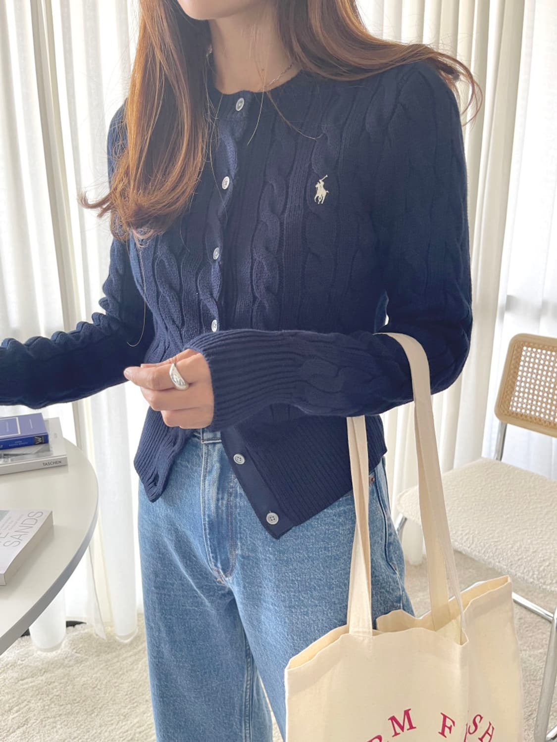 (새상품) 폴로 랄프로렌 꽈배기 가디건 네이비 상품이미지1