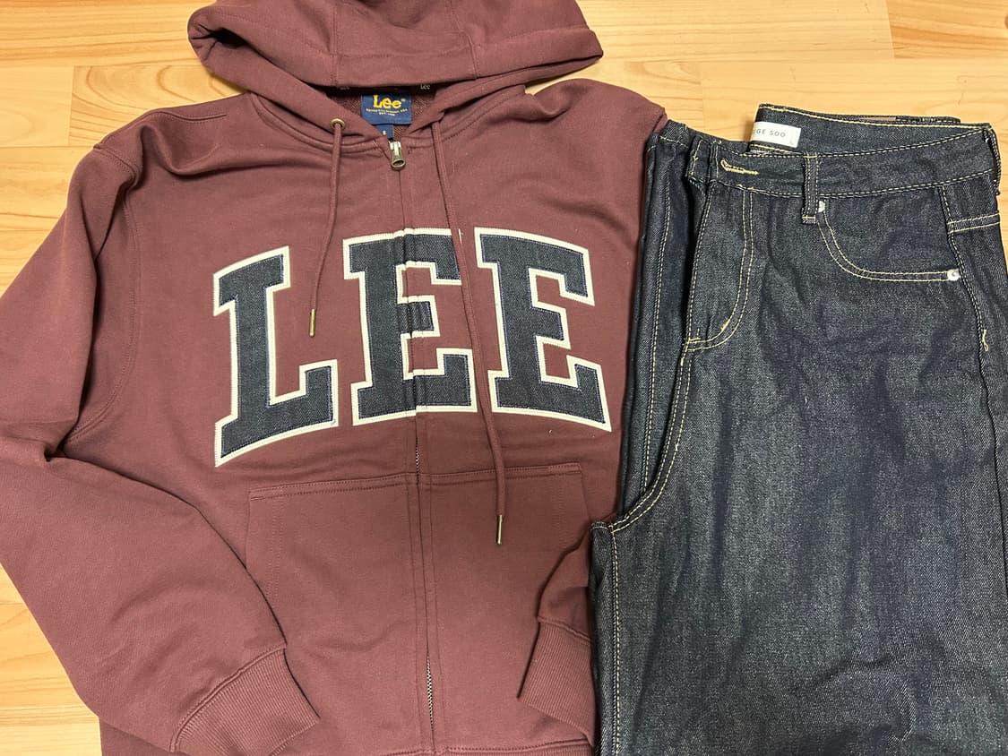 (택포) LEE 데님 아플리케 후드 집업 버건디 S 상품이미지2