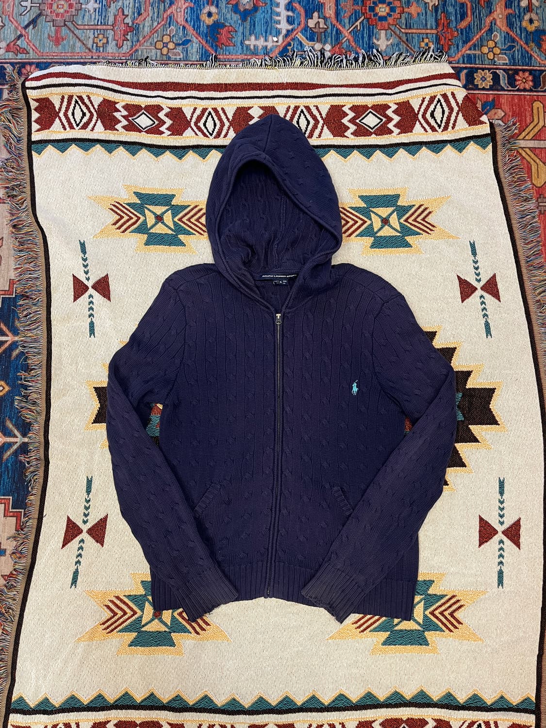폴로 랄프로렌 네이비 케이블 니트 집업 후드 M 상품이미지1