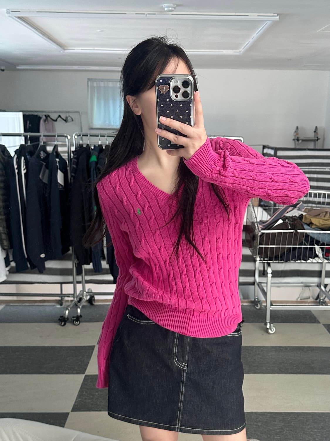 랄프로렌 핫핑크 V넥 케이블 니트  상품이미지9