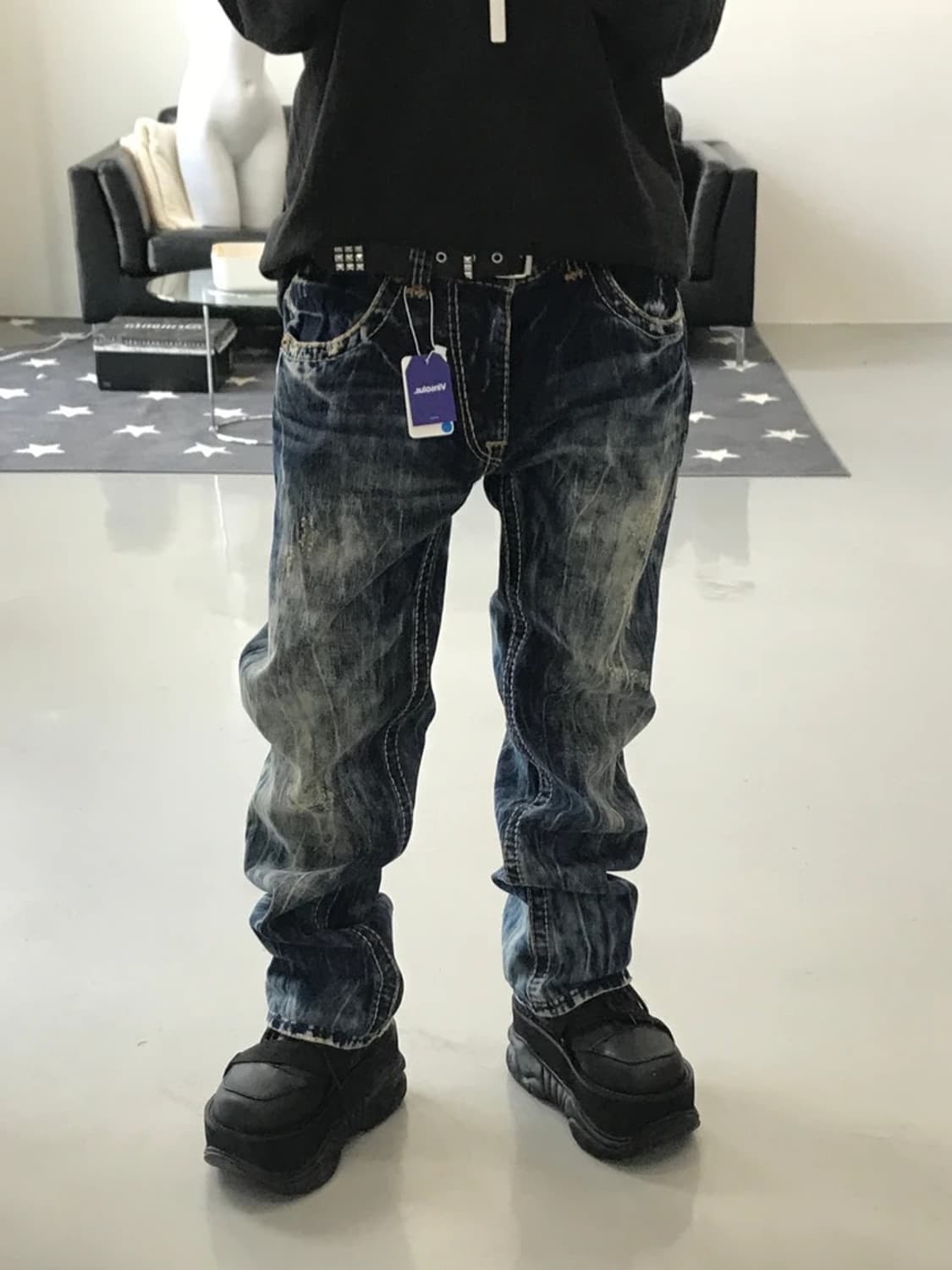 버카루 데님 워싱 데미지 팬츠 상품이미지1