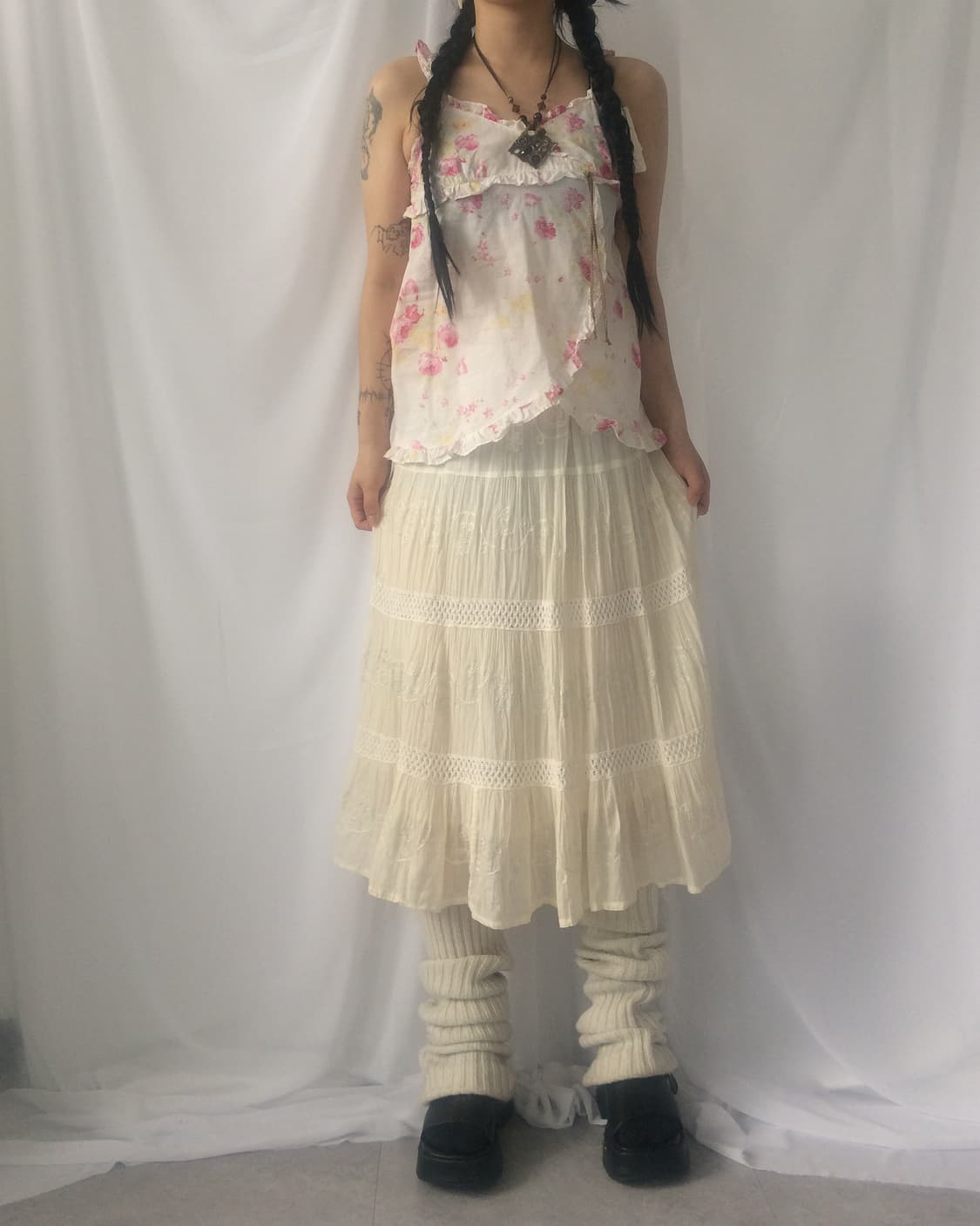 Flower pattern frill sleeveless 상품이미지1