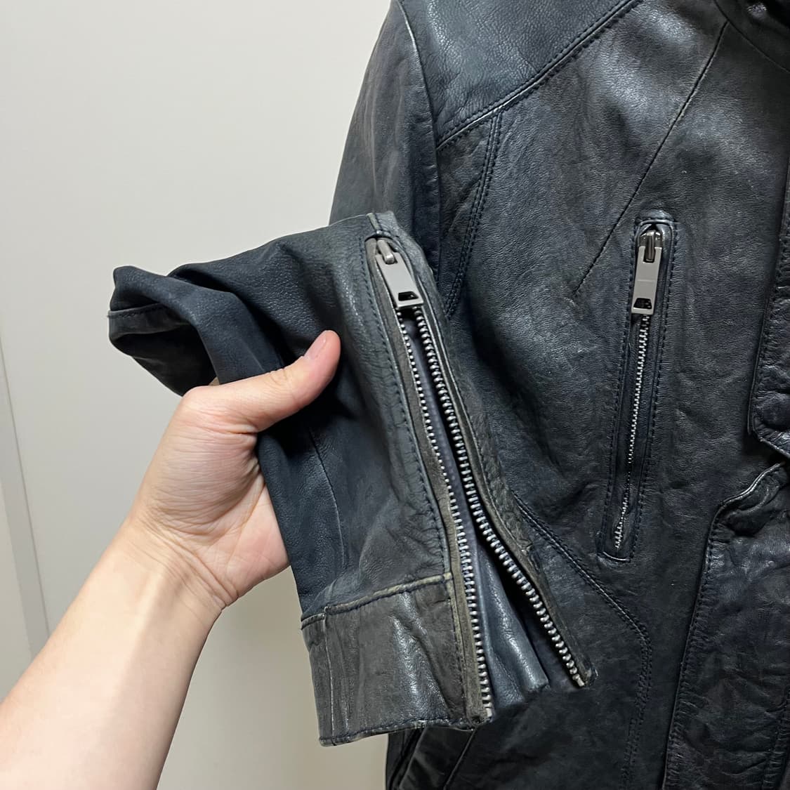 지오송지오 멀티지퍼 하이넥 램스킨자켓 상품이미지4