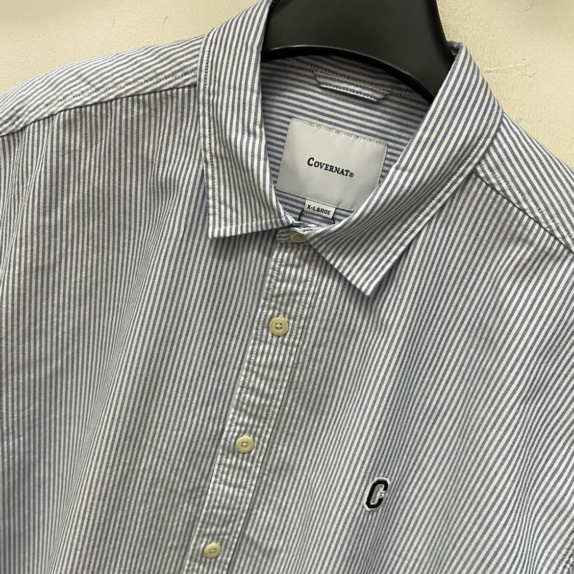 커버낫 C 로고 옥스포드 스트라이프 하프 반팔 셔츠 XL 상품이미지3