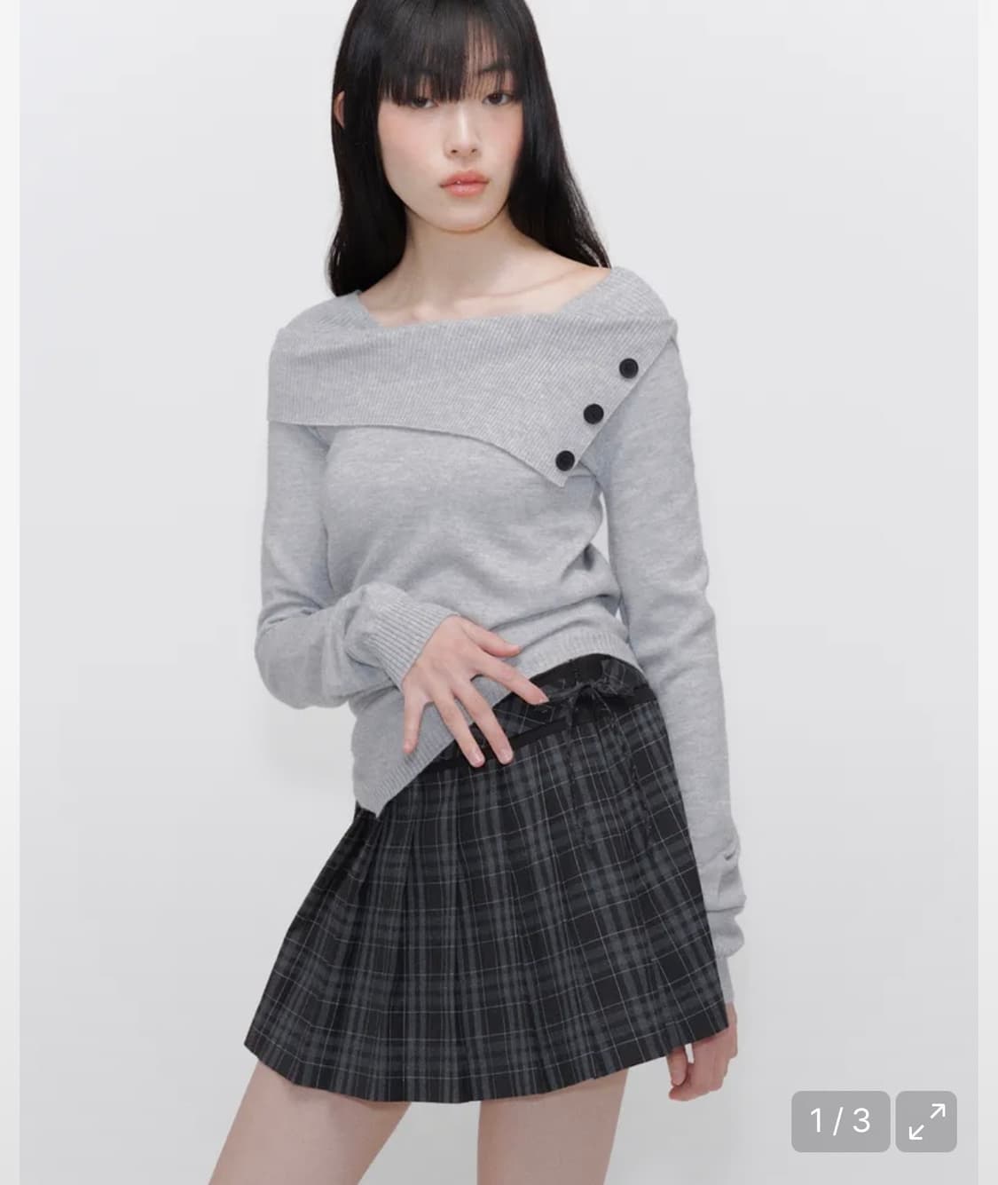 미세키서울Oblique line button knit LIGHT GREY 상품이미지1