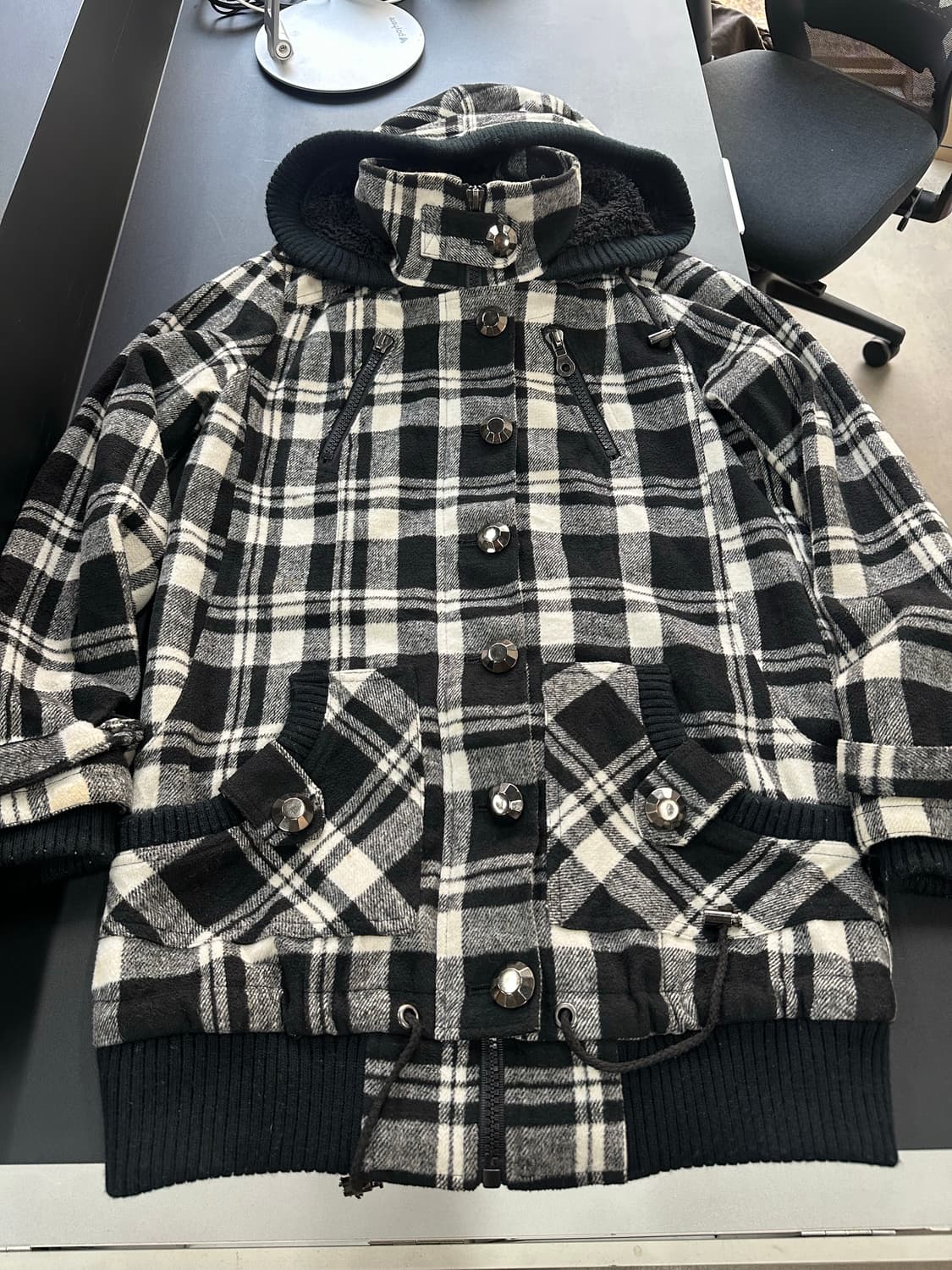 빈티지 Y2k 버튼 포켓 체크 롱점퍼 상품이미지4