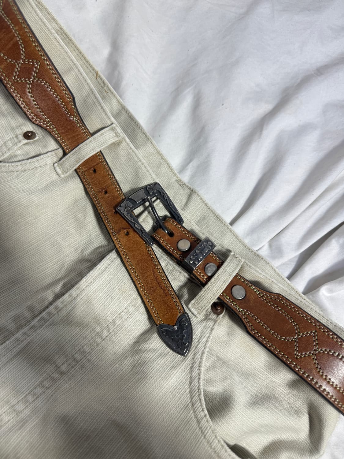 빈티지 웨스턴 스티치 레더 벨트 상품이미지3