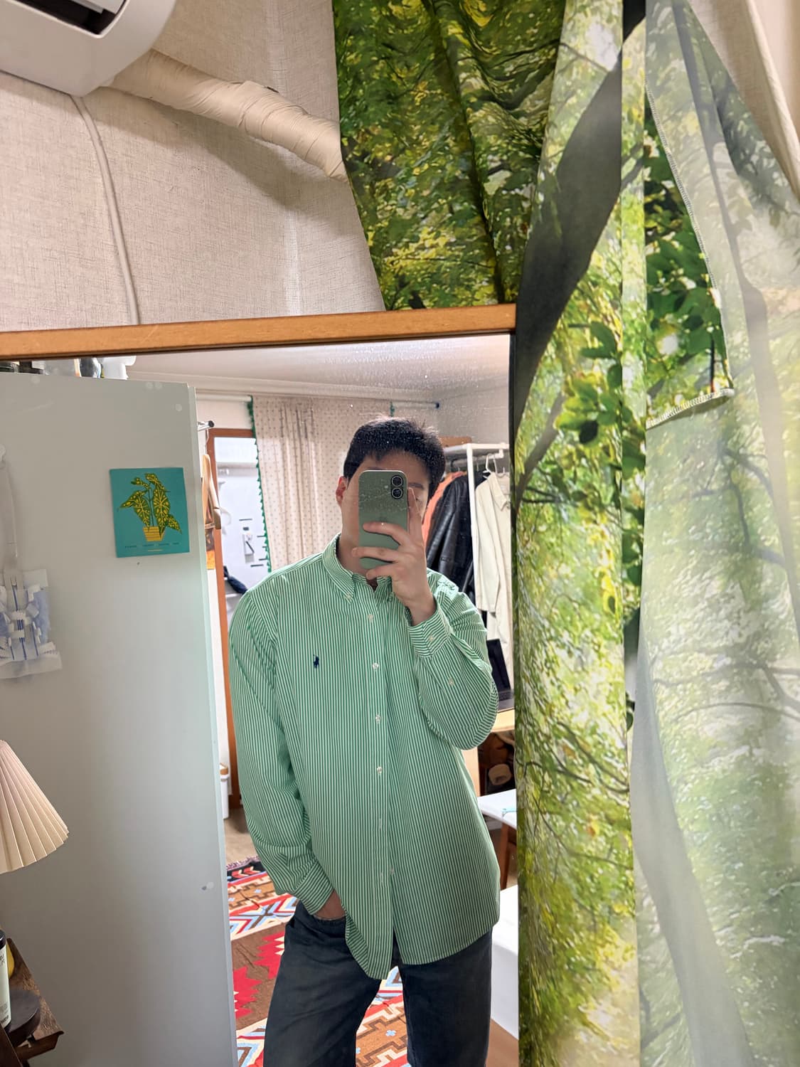 L) 폴로 랄프로렌 스트라이프 셔츠 그린 큐알탭 상품이미지3