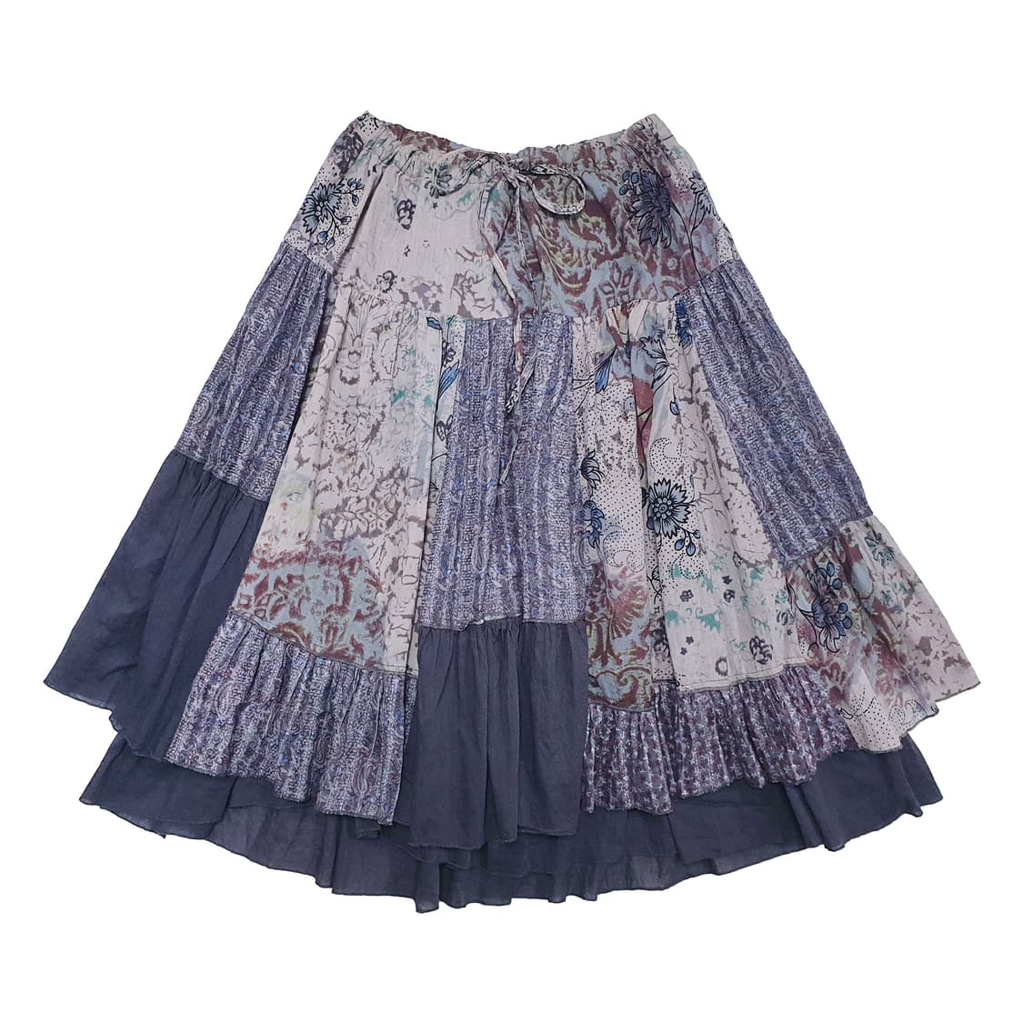 패치워크 레이어드 코튼 프릴 미디 스커트 상품이미지2