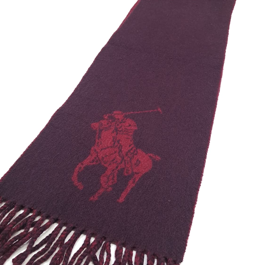 MX259 폴로 랄프로렌 퍼플 버건디 양면 빅포니 램스울 목도리 머플러 상품이미지2