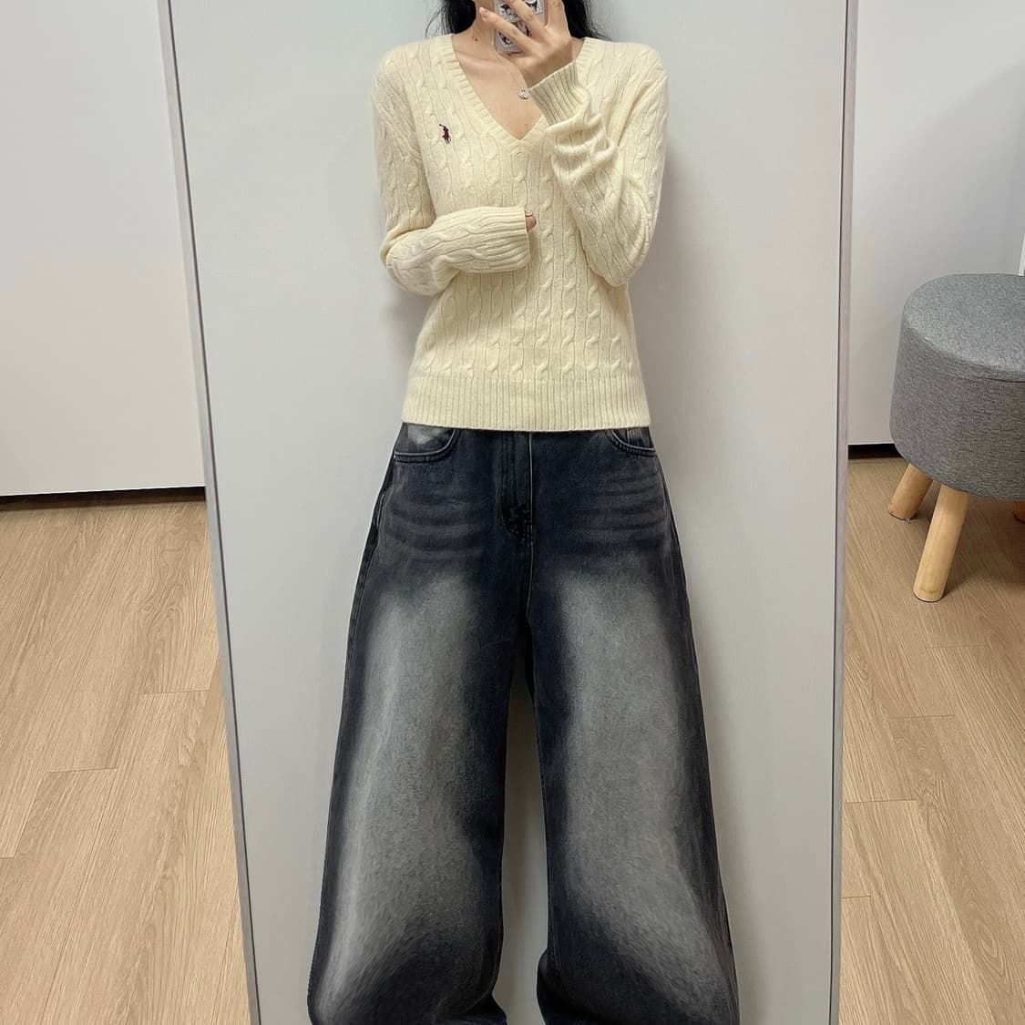 폴로 랄프로렌 버건디 포니 아이보리 램스울 꽈배기 니트 상품이미지1