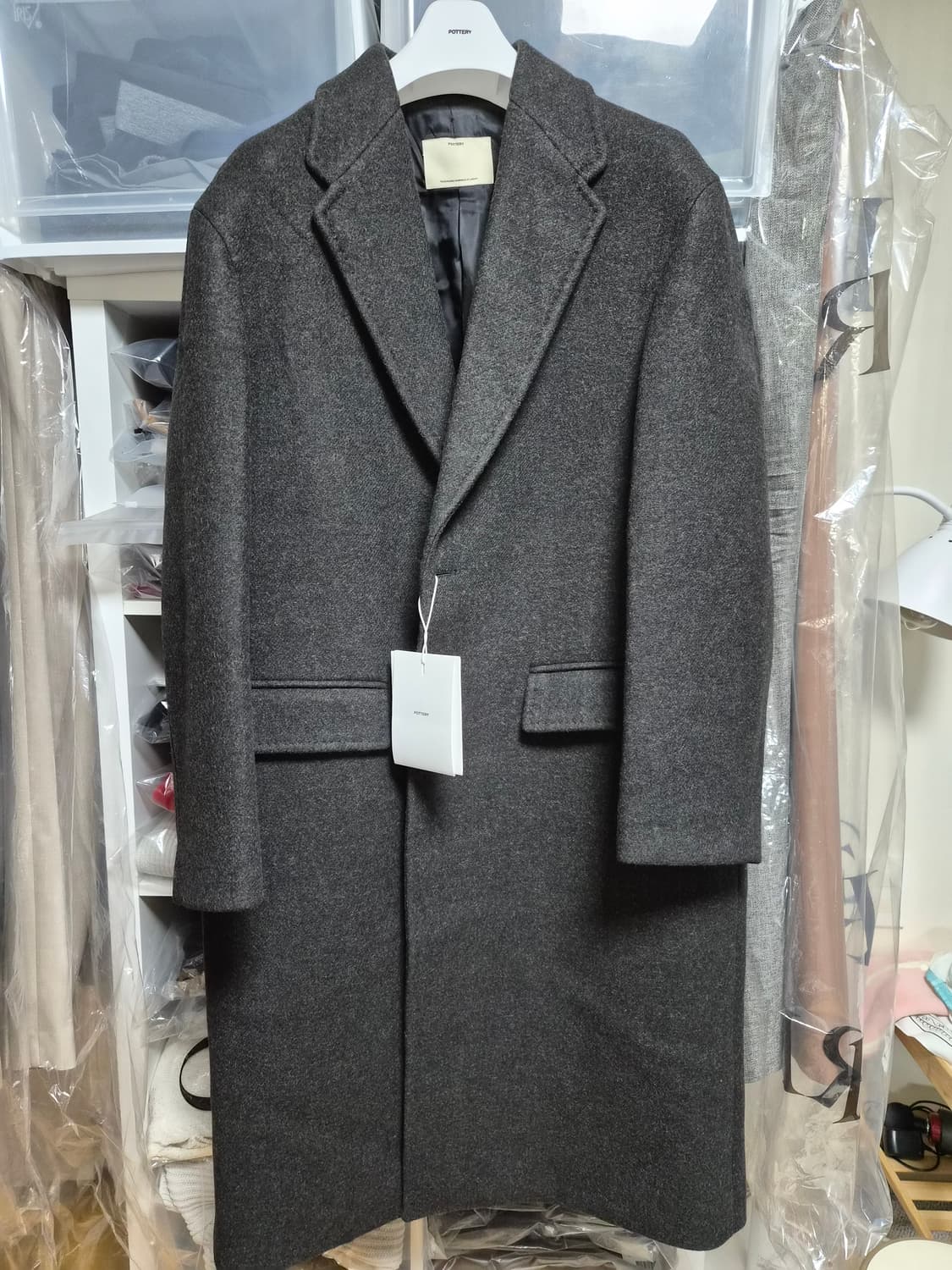 포터리 멜톤 울 싱글 브레스티드 코트 카키 2 상품이미지2