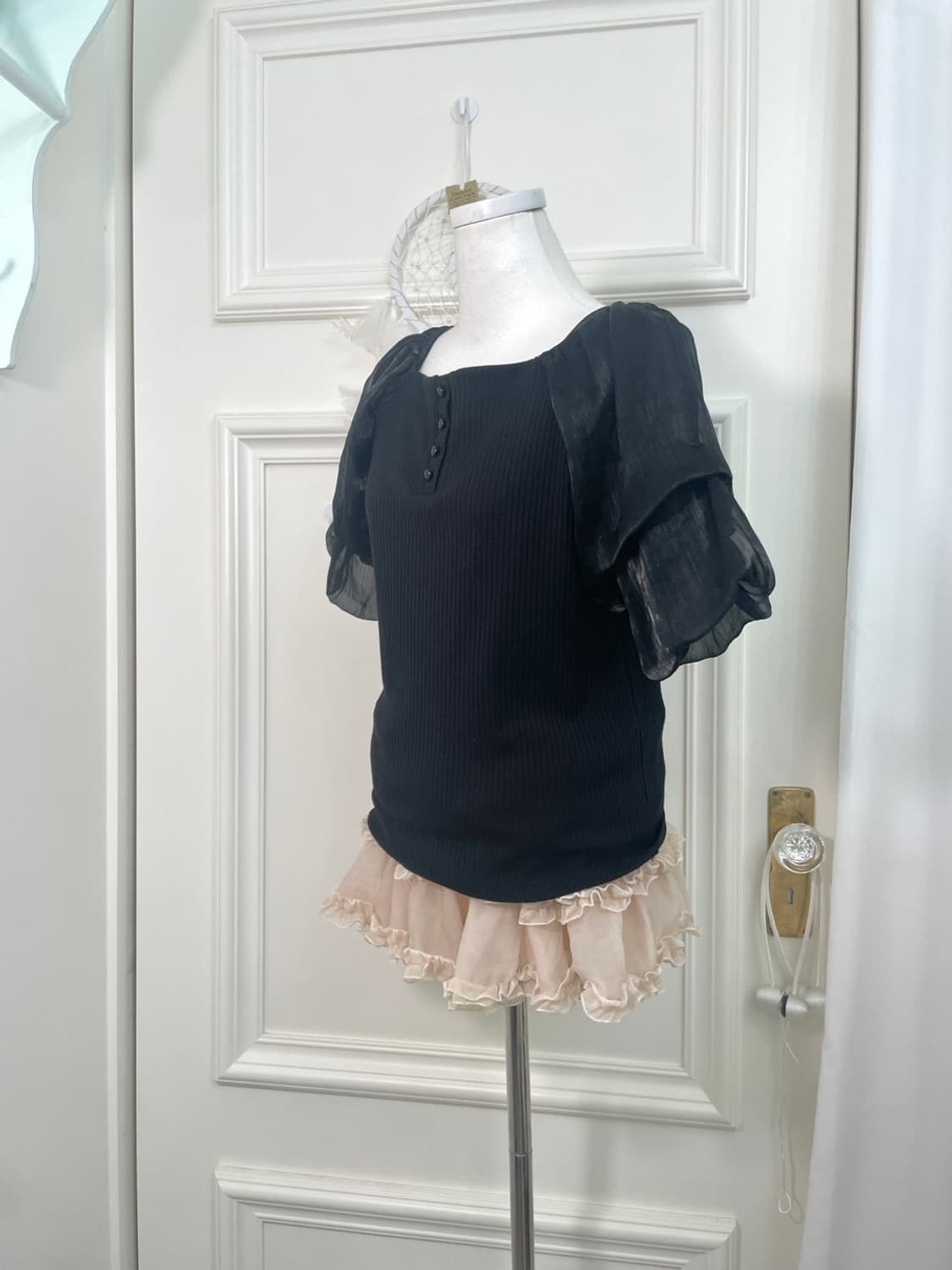 black layered puff sleeve top(size-M) 상품이미지2
