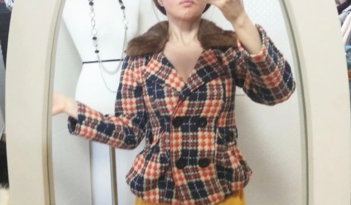 55ㅡ천연밍크 카라 뒷리본 장식 더블자켓/새거수준 상품이미지1