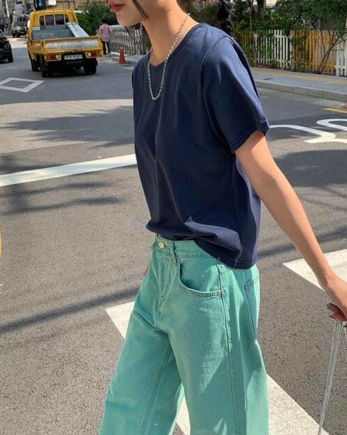 새상품) 데일리쥬 캐러딘 실켓 반팔 티셔츠 네이비 코튼 여름 제작 상품이미지2