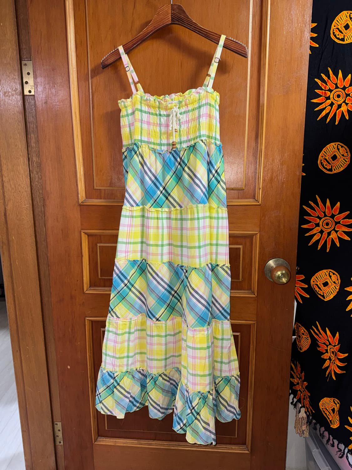 옐로우 체크 티어드 끈 원피스 상품이미지5