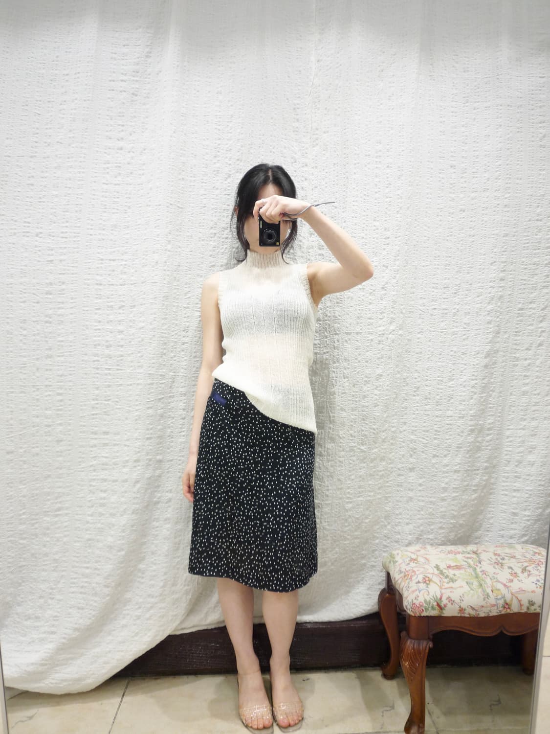Satin navy skirt 상품이미지3