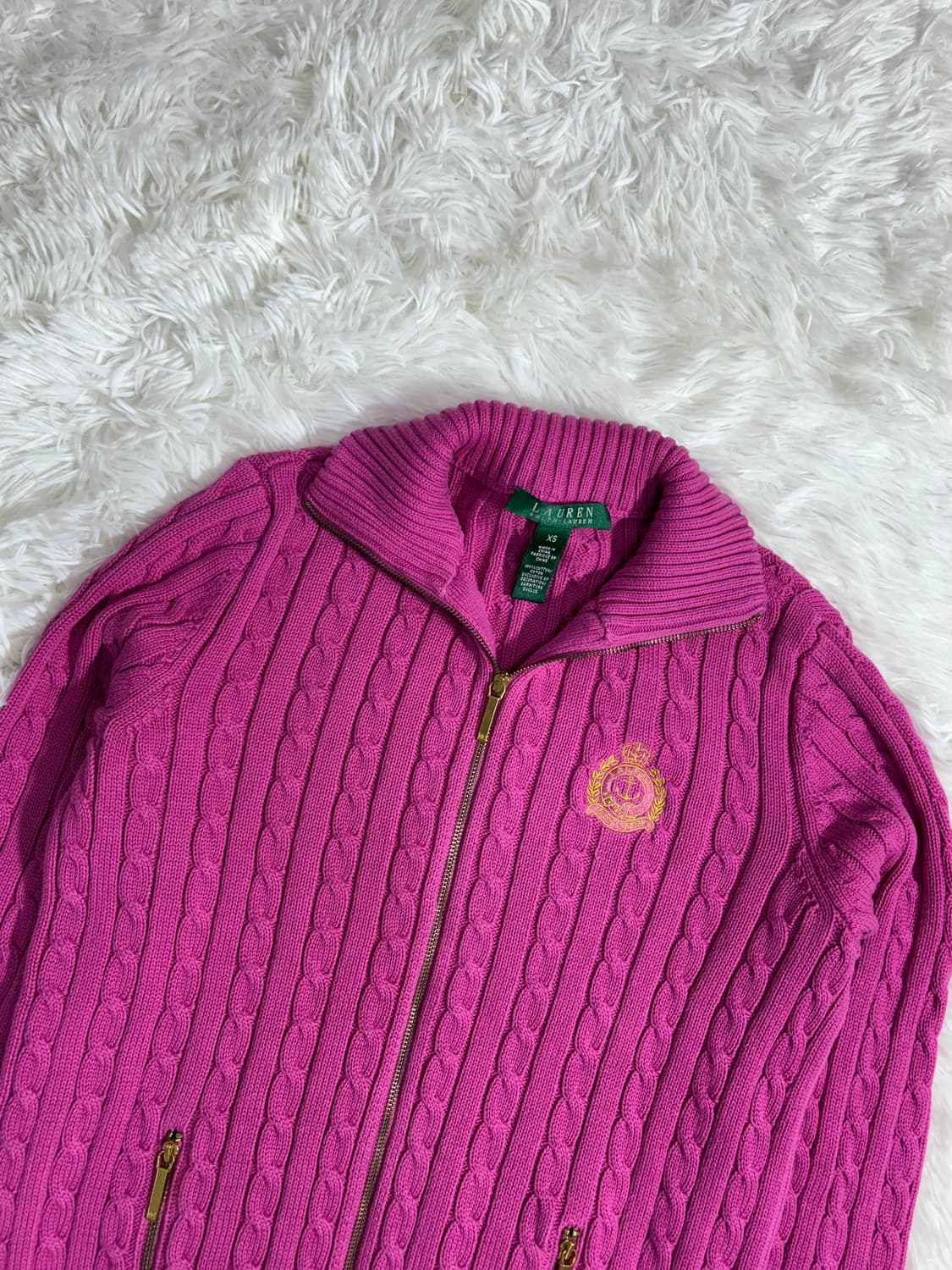 폴로 랄프로렌 딥핑크 꽈배기 니트집업  상품이미지4