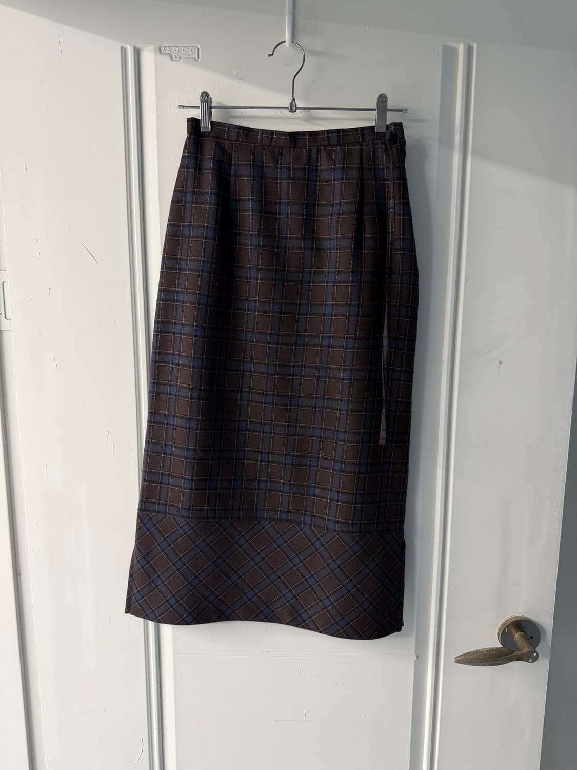 일본빈티지 브라운네이비 체크 울롱스커트 상품이미지4