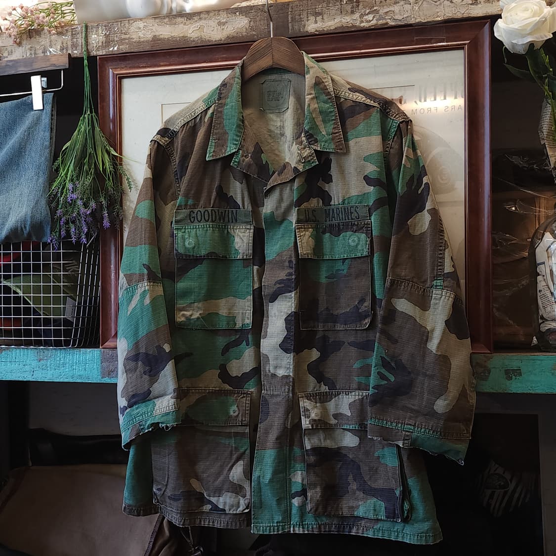 90s 미군 BDU 카모셔츠 우드랜드 커팅 디테일 미디움 레귤러 상품이미지3