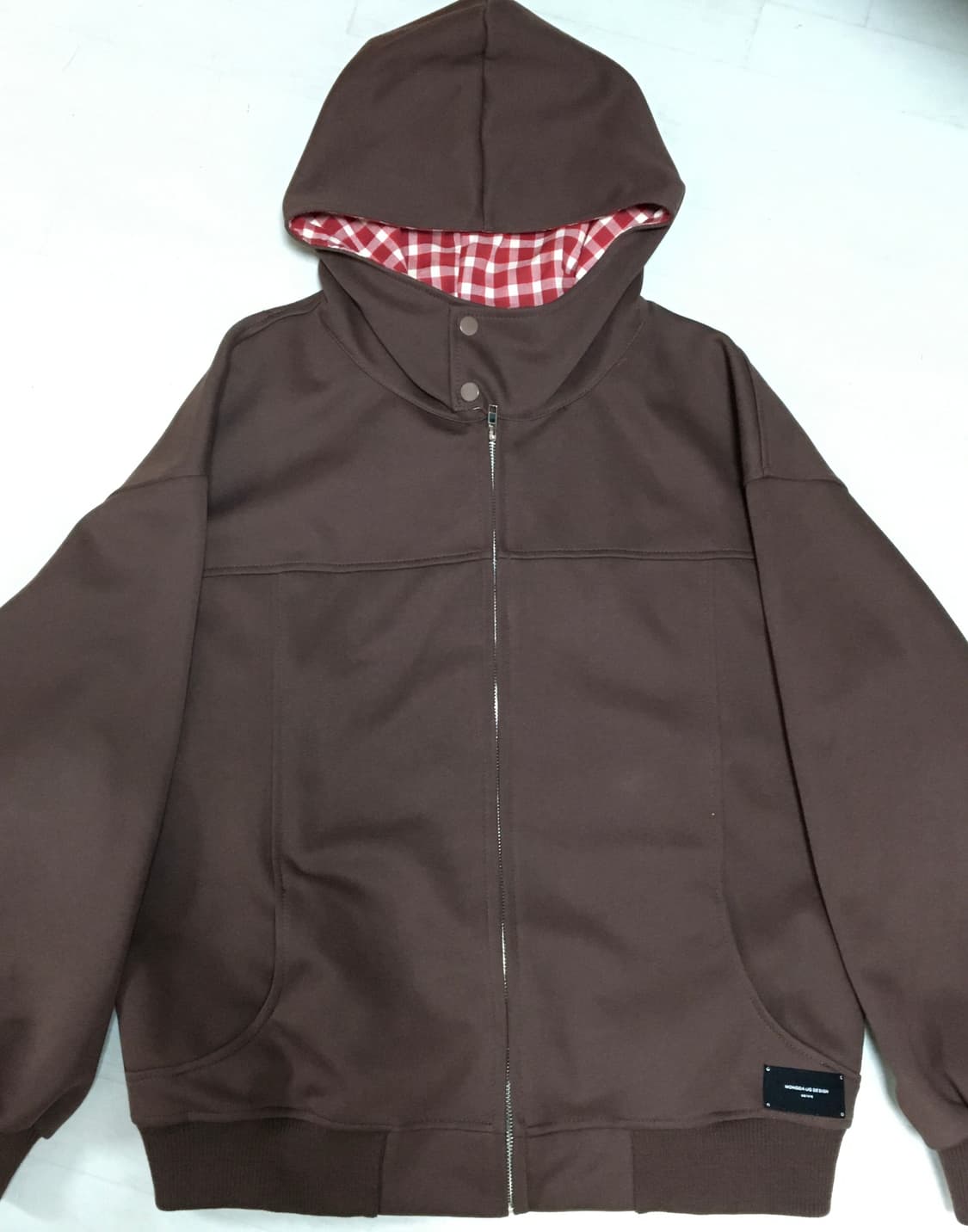 아사키프레자키 체크 브라운 후드집업 M 상품이미지4