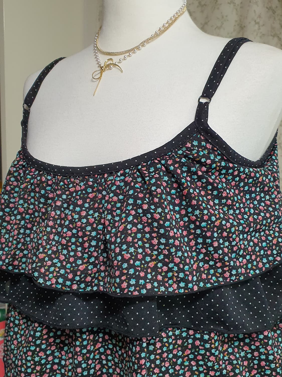 [일본빈티지] 플라워 프린트 레이어드 끈 나시 원피스 상품이미지2