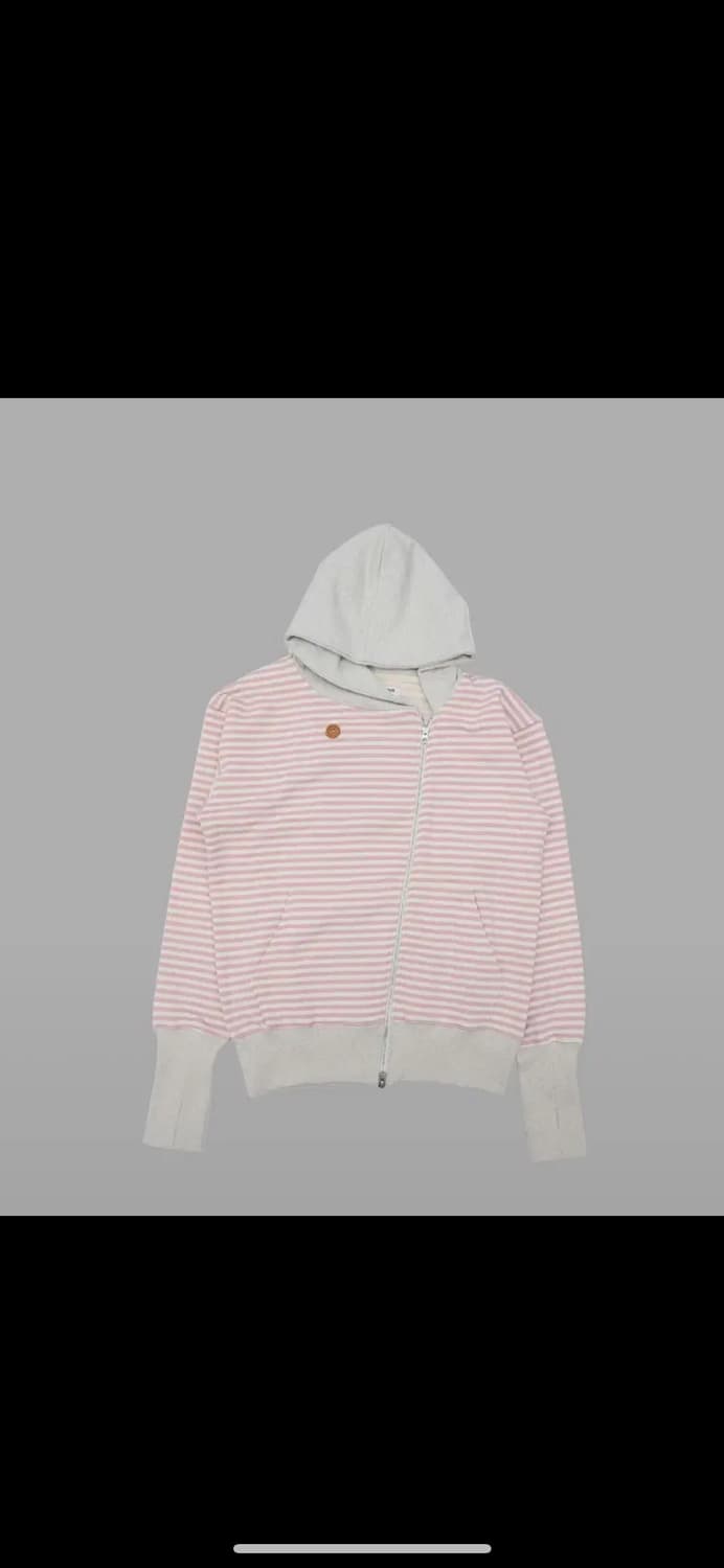 STRIPE UNBALANCED ZIPUP HOODIE (PINK) 상품이미지1