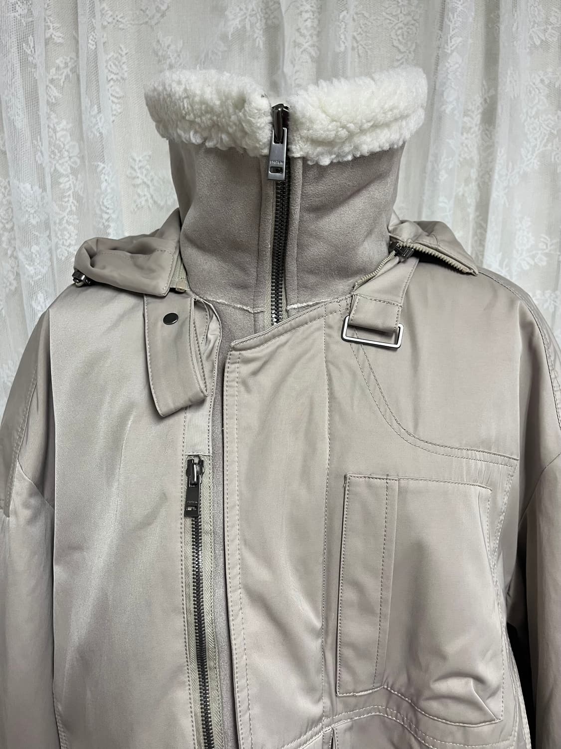 105) 시스템 옴므 시어링 레이어 패딩 점퍼 베이지 상품이미지4