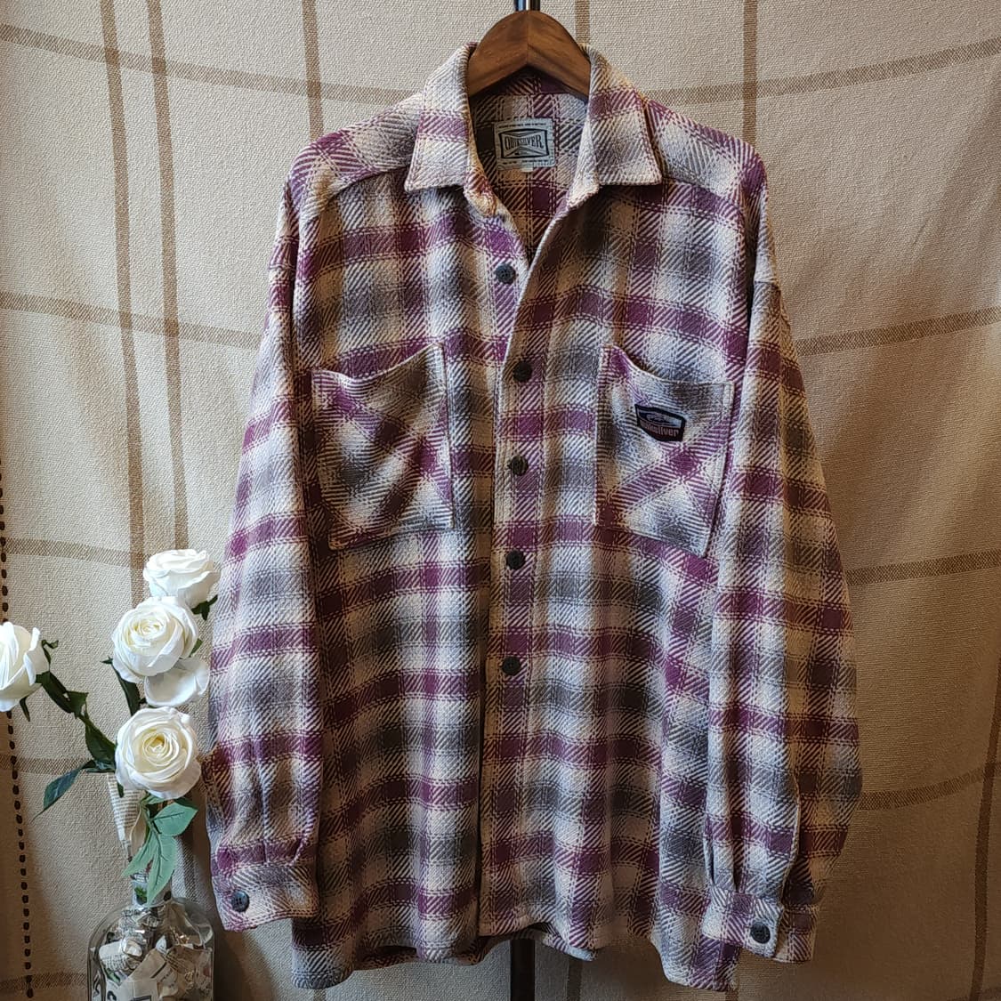 90s 퀵실버 플란넬 셔츠 헤비코튼 워크셔츠 퍼플 체크 L 상품이미지2