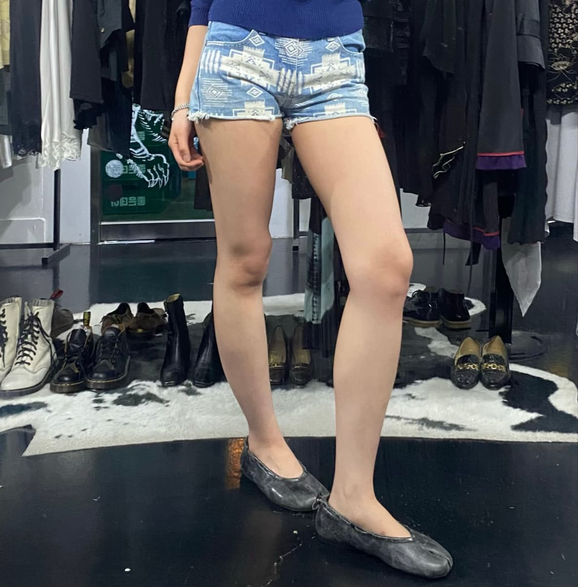 Japanese vtg 에스닉 문양 프린팅 데님 숏츠 상품이미지7