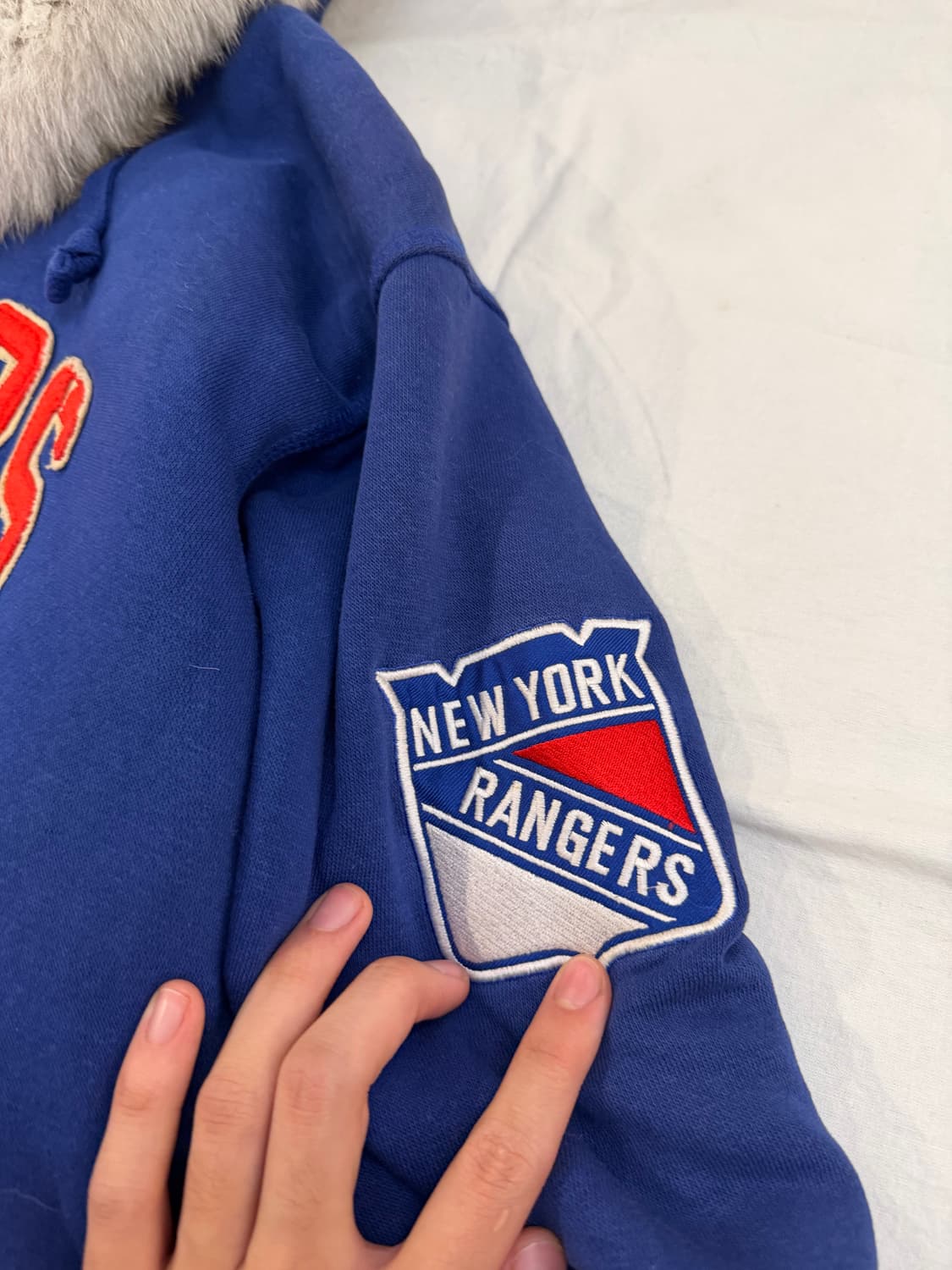 90s NHL 뉴욕 레인저스 여우털 울프죠 퍼 후드집업 블루 상품이미지2